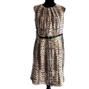 DANA BUCHMAN Size 12 Snake Print Belted Sleeveless Sheath Dress